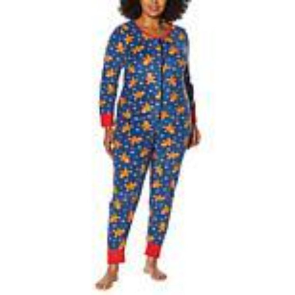 Christmas Adult Pajama Full Zipper Gingerbread Cookie Print Size 1X - Picture 3 of 3